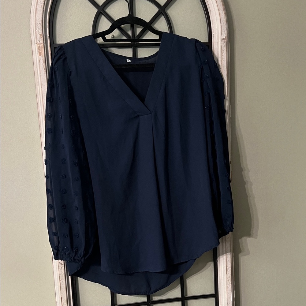 Elegant Navy V-Neck Blouse